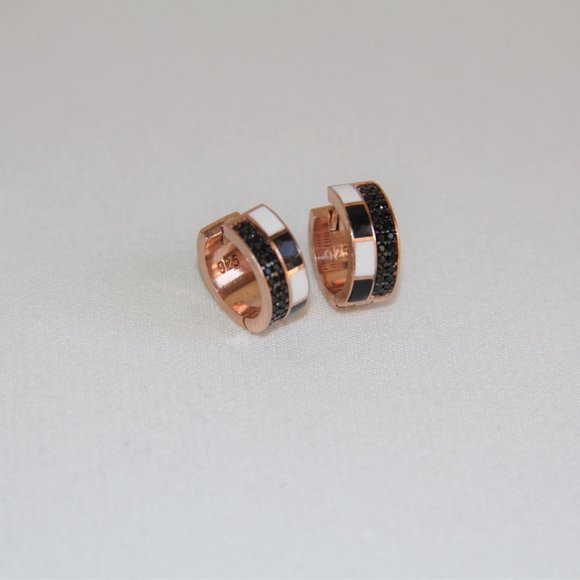 Nickho Rey Black Spinel Enamel Rose Gold Earrings - Picture 10 of 12